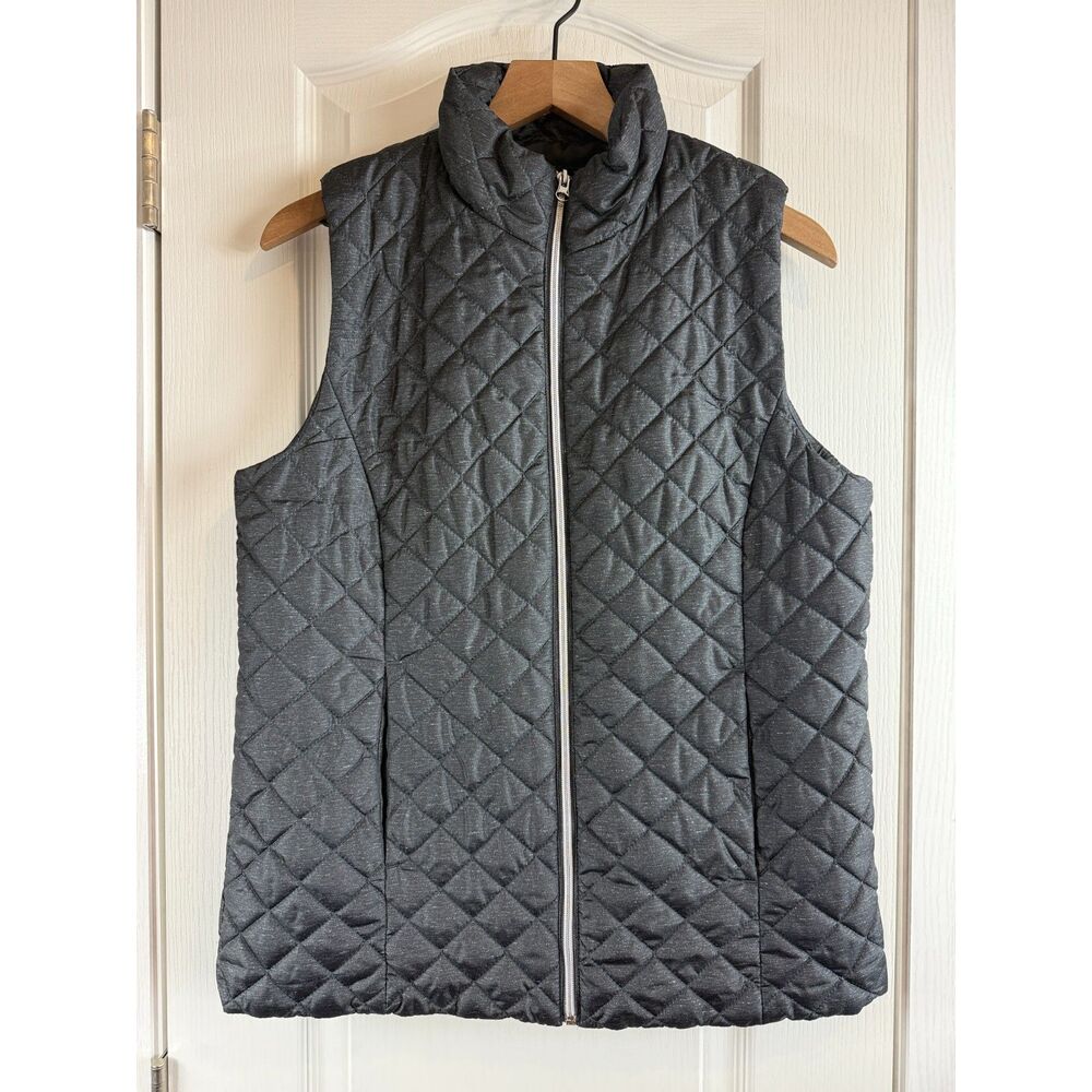 Banana Republic Women's Quilted Vest Full Zip Dark Charcoal Heather Size M